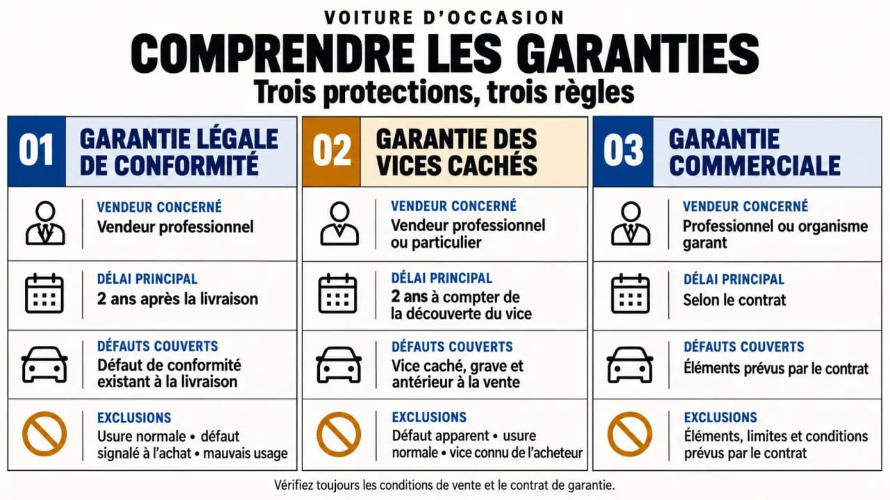 Infographie sur ce que couvre la garantie voiture occasion