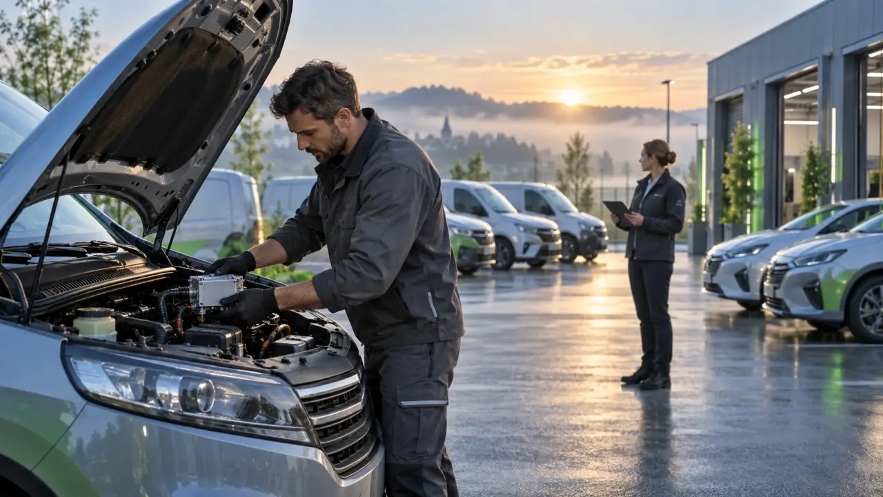 Véhicules professionnels d'une flotte automobile dans un environnement moderne et durable