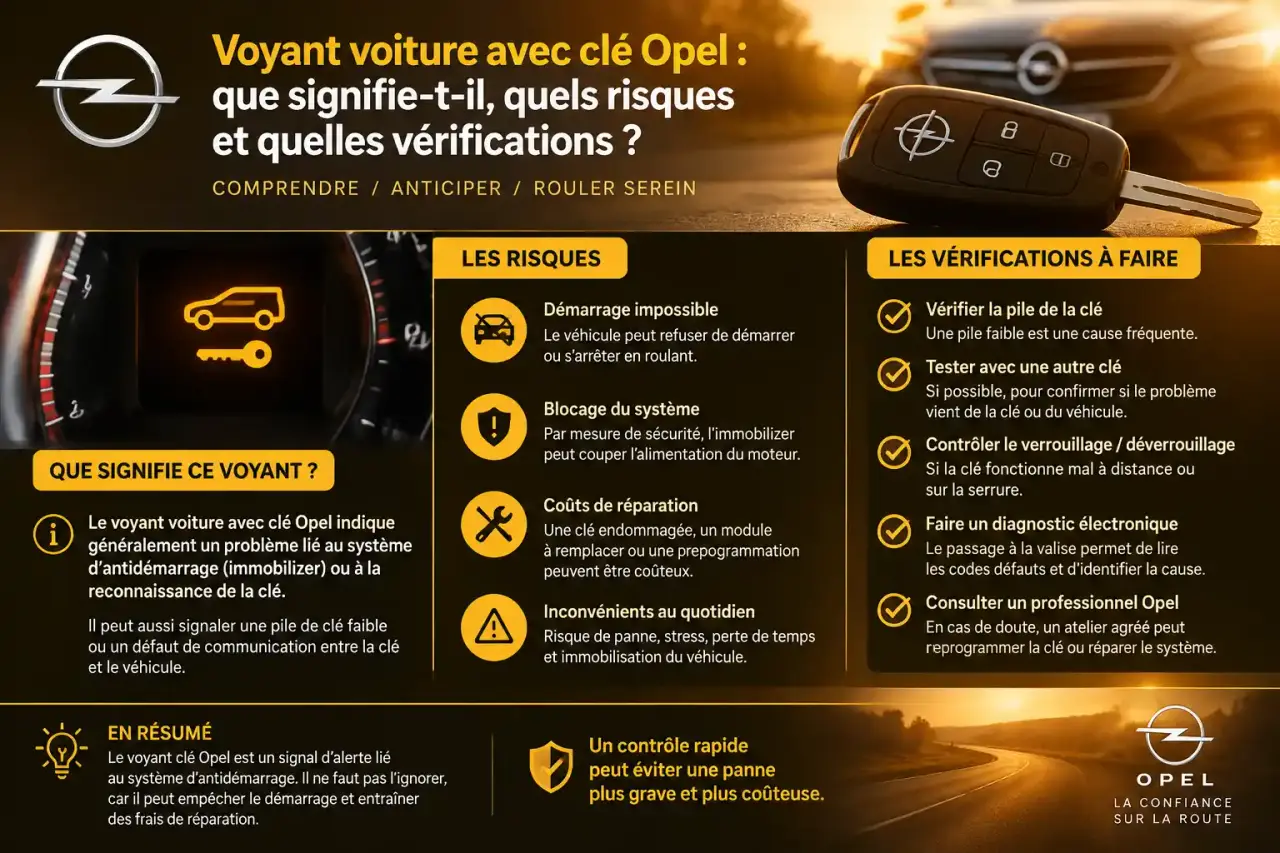 Voyant voiture avec clé Opel : que signifie-t-il, quels risques et quelles vérifications ?