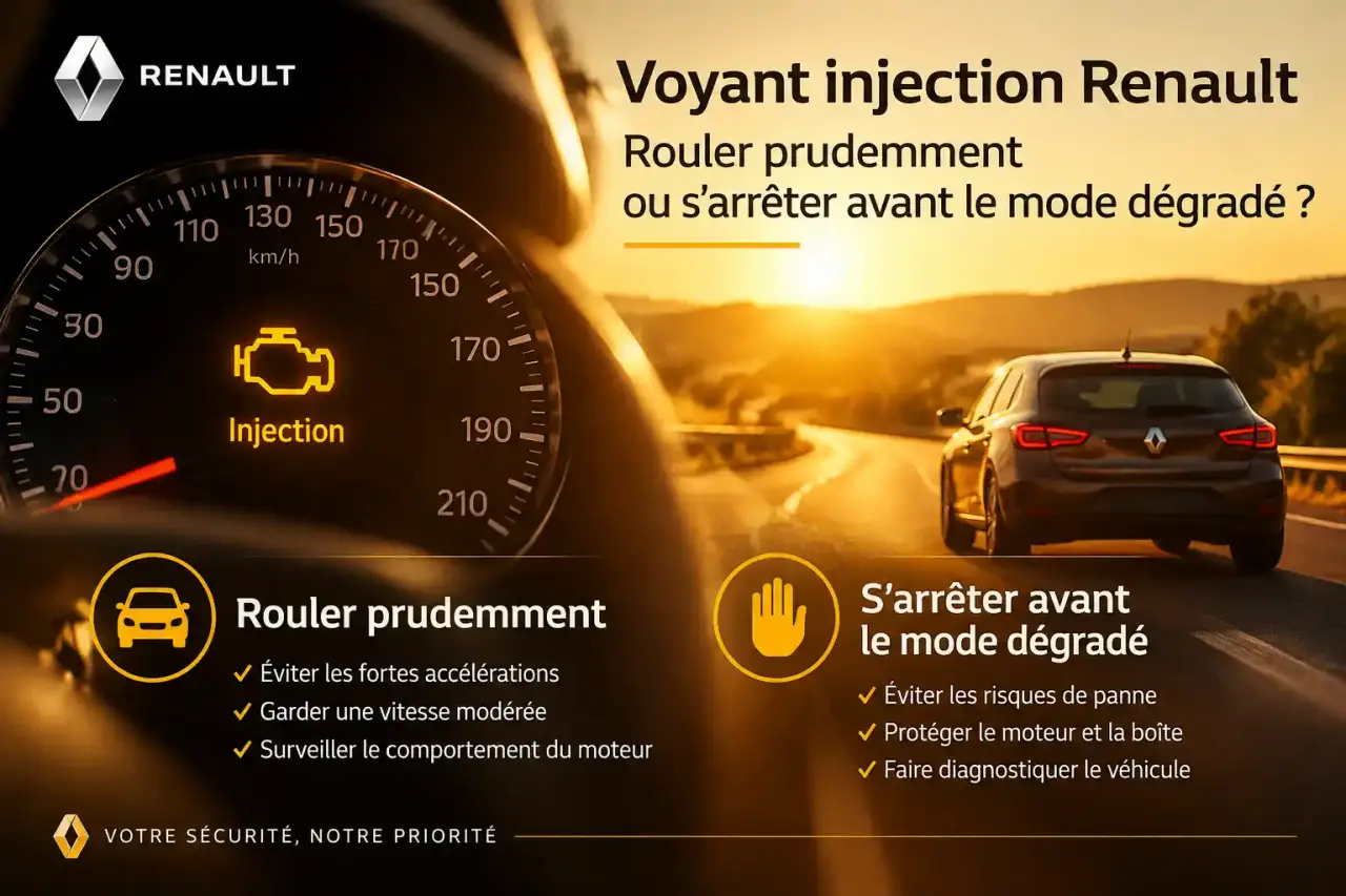Voyant injection Renault : rouler prudemment ou s’arrêter avant le mode dégradé