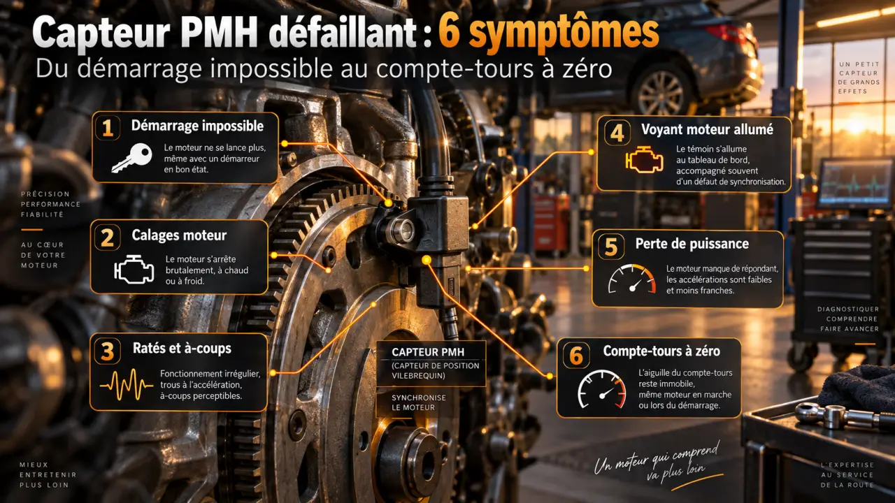 Capteur PMH défaillant : 6 symptômes, du démarrage impossible au compte-tours à zéro