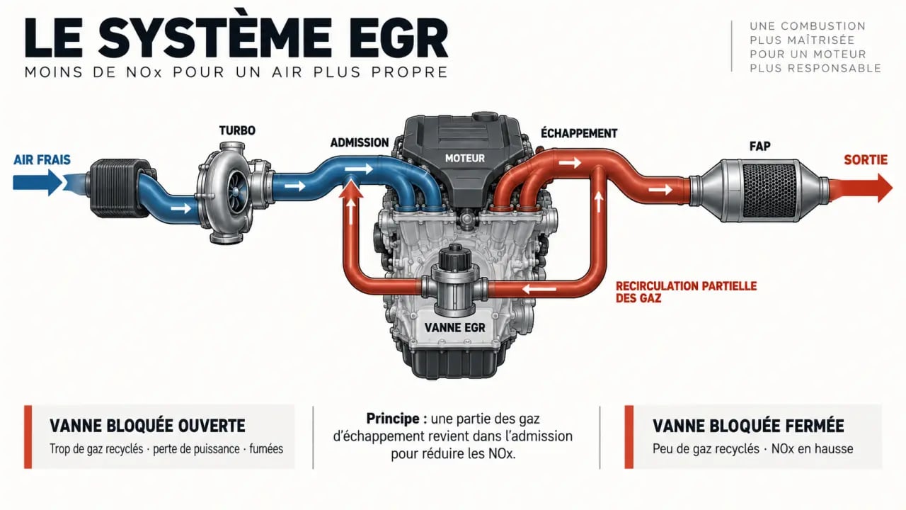 Schéma du symptôme vanne EGR et du circuit de recirculation des gaz d’échappement