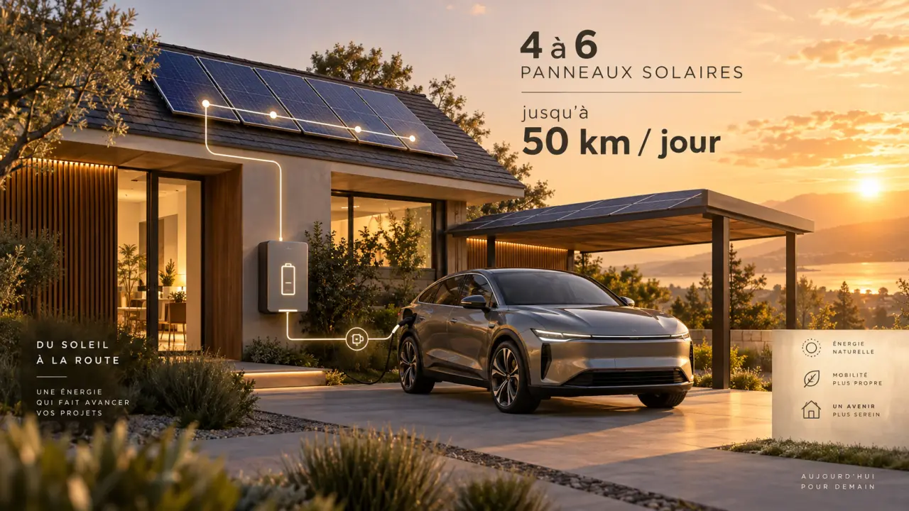 Recharge solaire d’une voiture électrique : 4 à 6 panneaux pour couvrir 50 km par jour